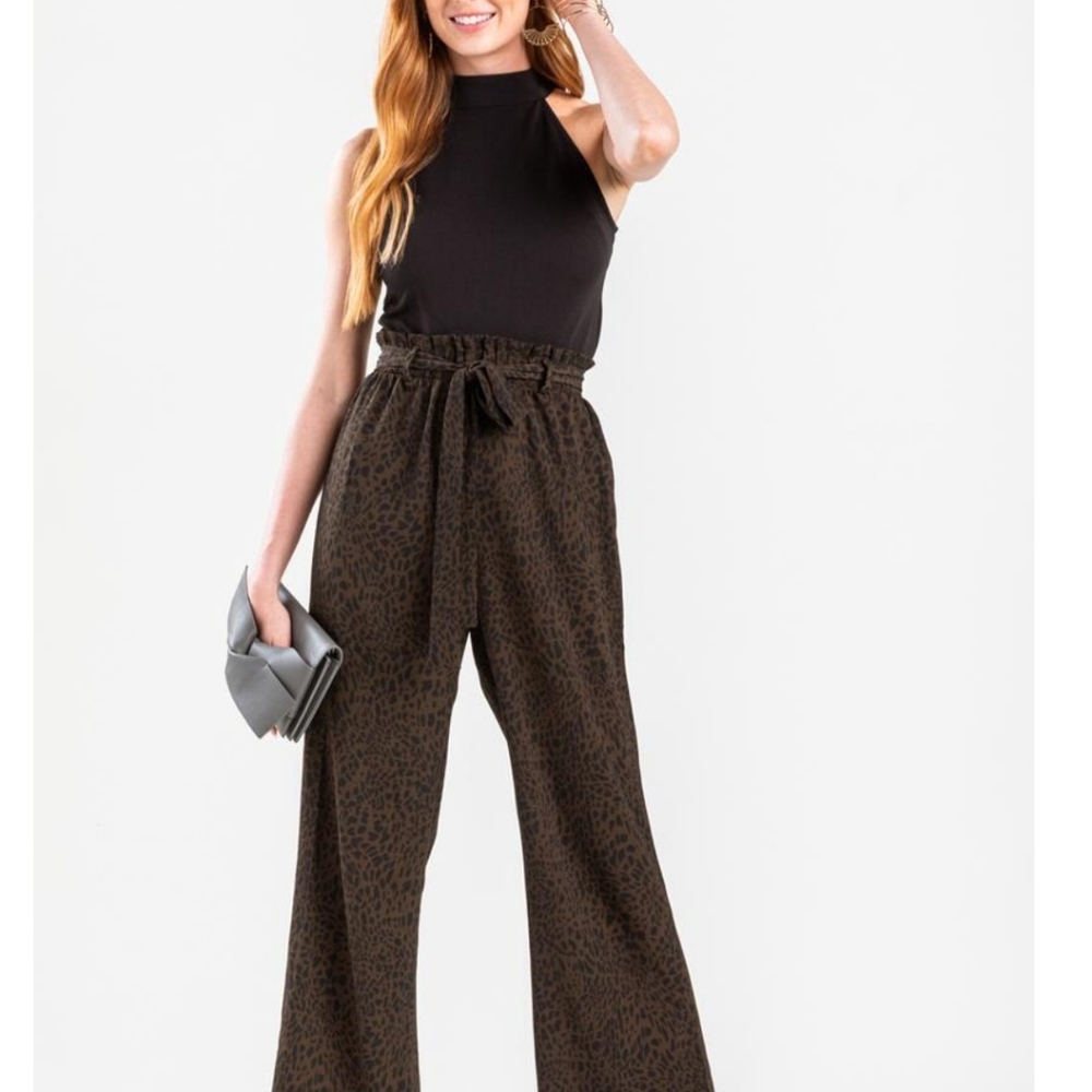 Francesca's Julissan Black Green Leopard Jumpsuit